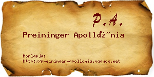 Preininger Apollónia névjegykártya